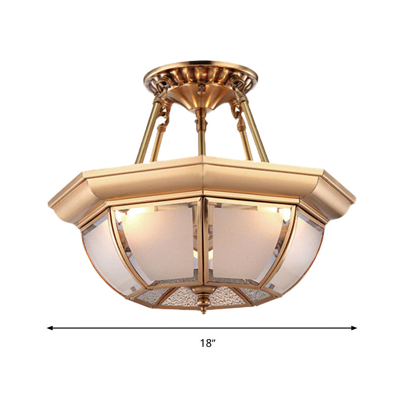 Bowl Dining Room Ceiling Lighting Traditional Opaque Glass 3/4 Bulbs Brass Semi Flush Mount Ceiling Light, 14"/16"/18" Dia Clearhalo 'Ceiling Lights' 'Chandeliers' 'Close To Ceiling Lights' 'Close to ceiling' 'Glass shade' 'Glass' 'Semi-flushmount' Lighting' 313099