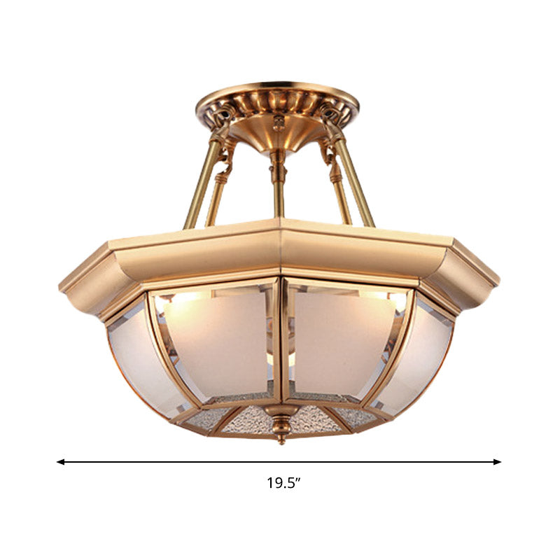 Bowl Dining Room Ceiling Lighting Traditional Opaque Glass 3/4 Bulbs Brass Semi Flush Mount Ceiling Light, 14"/16"/18" Dia Clearhalo 'Ceiling Lights' 'Chandeliers' 'Close To Ceiling Lights' 'Close to ceiling' 'Glass shade' 'Glass' 'Semi-flushmount' Lighting' 313100