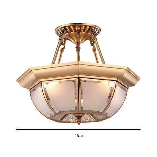 Bowl Dining Room Ceiling Lighting Traditional Opaque Glass 3/4 Bulbs Brass Semi Flush Mount Ceiling Light, 14"/16"/18" Dia Clearhalo 'Ceiling Lights' 'Chandeliers' 'Close To Ceiling Lights' 'Close to ceiling' 'Glass shade' 'Glass' 'Semi-flushmount' Lighting' 313100