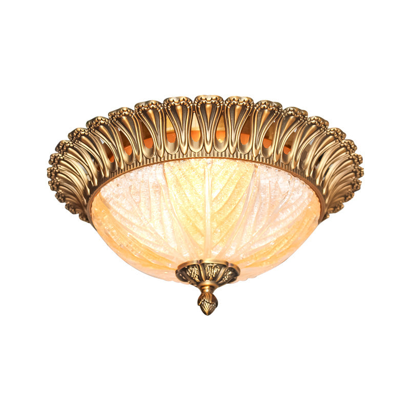 Ridged Crystal Flush Mount Fixture Postmodern 3 Heads Brass Ceiling Lamp for Bedroom Clearhalo 'Ceiling Lights' 'Close To Ceiling Lights' 'Close to ceiling' 'Flush mount' Lighting' 313137
