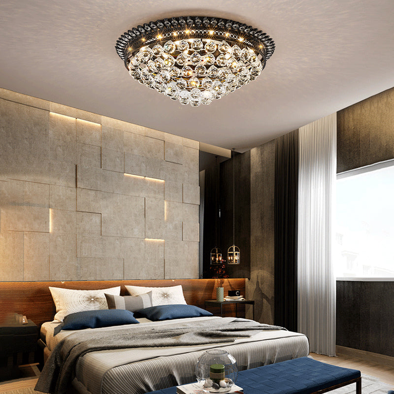 Dome Flush Mount Lamp Modern Crystal Ball Black LED Ceiling Lighting for Bedroom