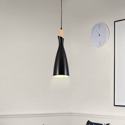 Tapered Kitchen Hanging Pendant Light Metal 1 Head Minimalist Down Lighting in Black/White/Grey Black Clearhalo 'Ceiling Lights' 'Modern Pendants' 'Modern' 'Pendant Lights' 'Pendants' Lighting' 313157