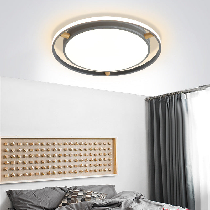 Round Bedroom Flush Mount Lighting Metal Contemporary 16"/19.5"/23.5" Wide LED Ceiling Light Fixture in Grey Grey Clearhalo 'Ceiling Lights' 'Close To Ceiling Lights' 'Close to ceiling' 'Flush mount' Lighting' 313201