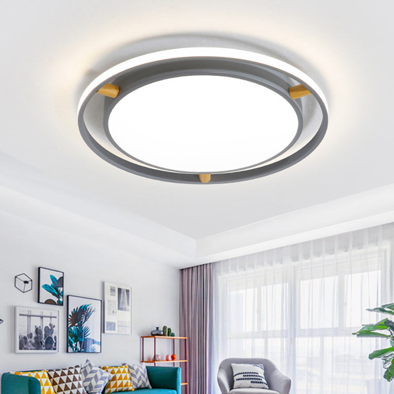 Round Bedroom Flush Mount Lighting Metal Contemporary 16"/19.5"/23.5" Wide LED Ceiling Light Fixture in Grey Clearhalo 'Ceiling Lights' 'Close To Ceiling Lights' 'Close to ceiling' 'Flush mount' Lighting' 313202
