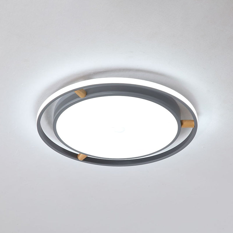 Round Bedroom Flush Mount Lighting Metal Contemporary 16"/19.5"/23.5" Wide LED Ceiling Light Fixture in Grey Clearhalo 'Ceiling Lights' 'Close To Ceiling Lights' 'Close to ceiling' 'Flush mount' Lighting' 313203