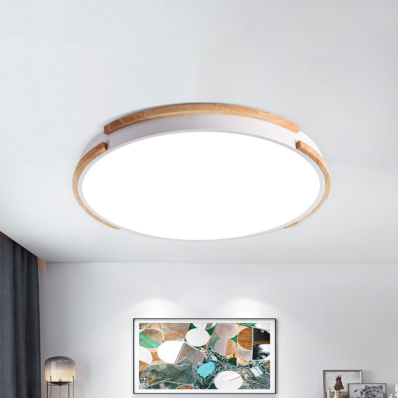 White Round Flush Mount Light Fixture Modern Style Wood LED Ceiling Lamp with Acrylic Diffuser for Living Room, 12.5"/16.5"/20.5" Wide Clearhalo 'Ceiling Lights' 'Close To Ceiling Lights' 'Close to ceiling' 'Flush mount' Lighting' 313226