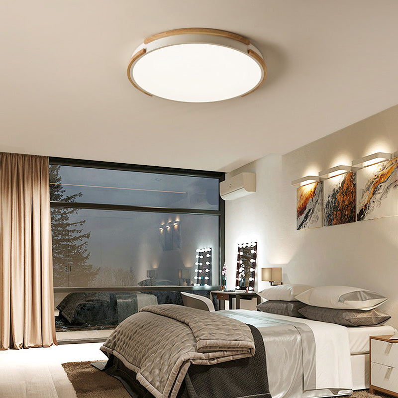 White Round Flush Mount Light Fixture Modern Style Wood LED Ceiling Lamp with Acrylic Diffuser for Living Room, 12.5"/16.5"/20.5" Wide Clearhalo 'Ceiling Lights' 'Close To Ceiling Lights' 'Close to ceiling' 'Flush mount' Lighting' 313227