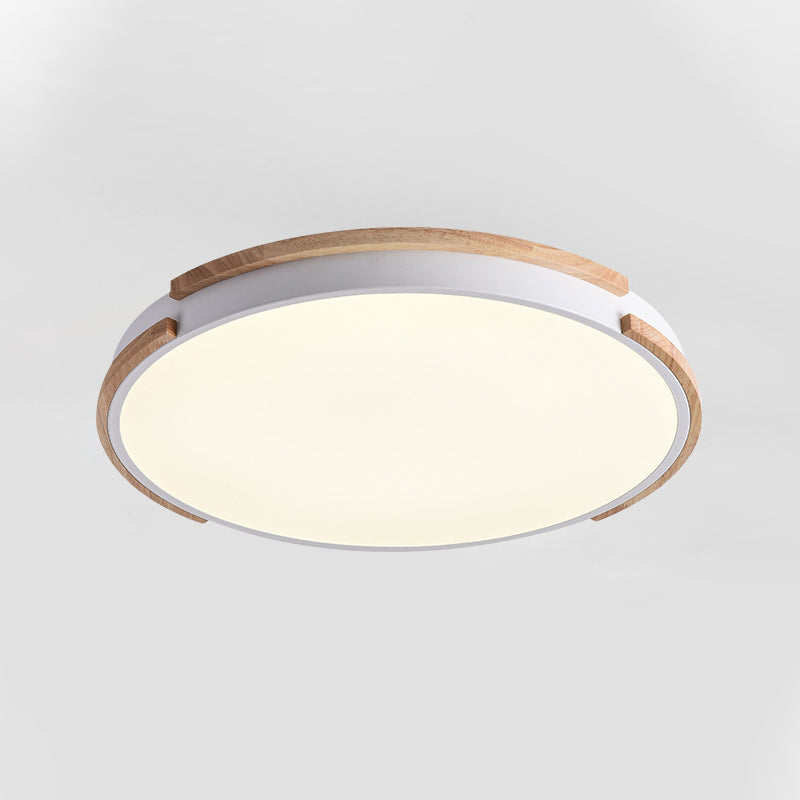 White Round Flush Mount Light Fixture Modern Style Wood LED Ceiling Lamp with Acrylic Diffuser for Living Room, 12.5"/16.5"/20.5" Wide Clearhalo 'Ceiling Lights' 'Close To Ceiling Lights' 'Close to ceiling' 'Flush mount' Lighting' 313228