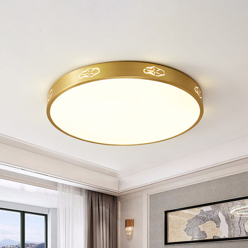 Metal Round Flush Mount Lamp Modern Style LED Gold Ceiling Light Fixture in 3 Color Light, 12"/16"/19.5" Dia Gold Clearhalo 'Ceiling Lights' 'Close To Ceiling Lights' 'Close to ceiling' 'Flush mount' Lighting' 313271