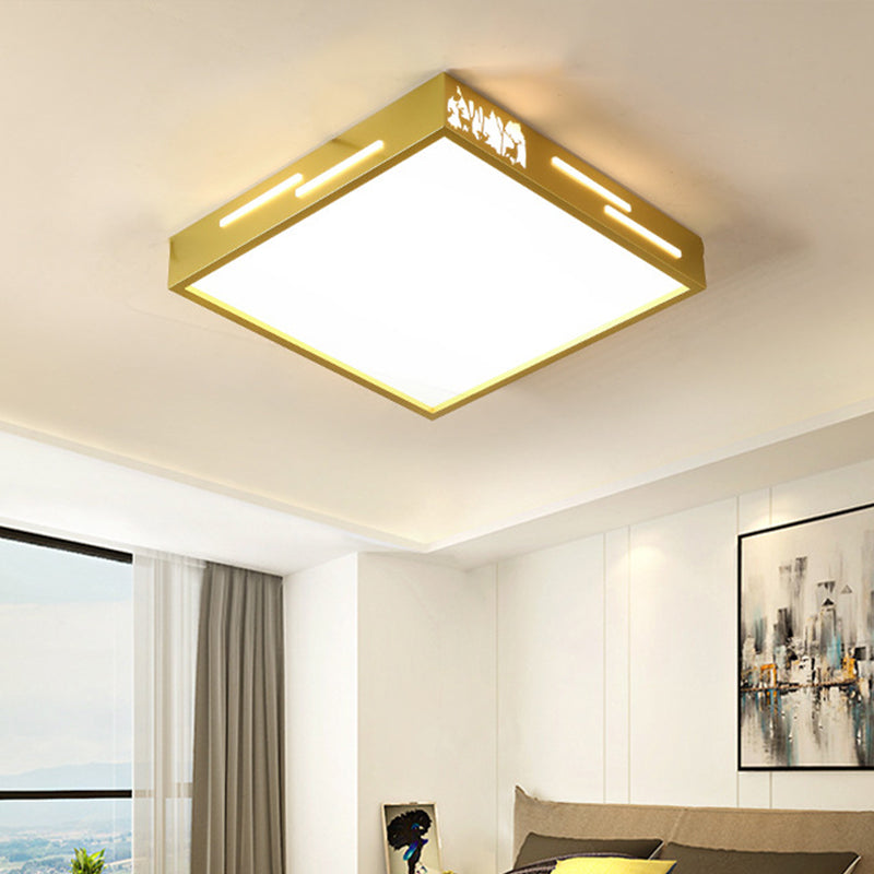 Square Metal Flush Mount Lighting Contemporary Gold Finish LED Ceiling Mounted Lamp with Acrylic Diffuser in White/Warm Light Gold Clearhalo 'Ceiling Lights' 'Close To Ceiling Lights' 'Close to ceiling' 'Flush mount' Lighting' 313275