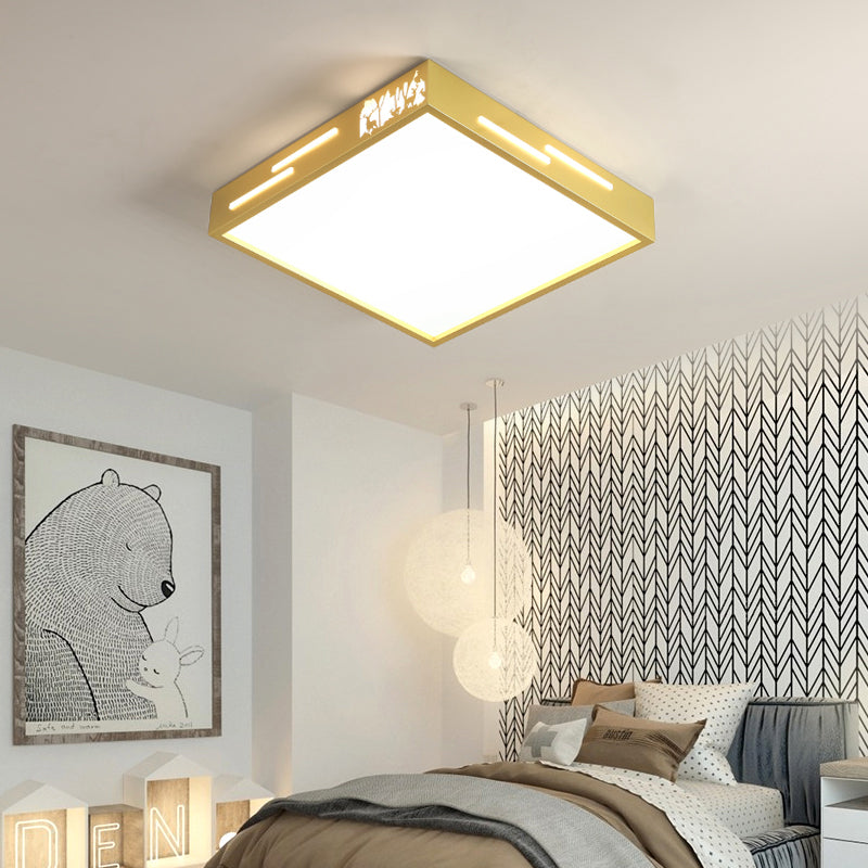 Square Metal Flush Mount Lighting Contemporary Gold Finish LED Ceiling Mounted Lamp with Acrylic Diffuser in White/Warm Light Clearhalo 'Ceiling Lights' 'Close To Ceiling Lights' 'Close to ceiling' 'Flush mount' Lighting' 313277