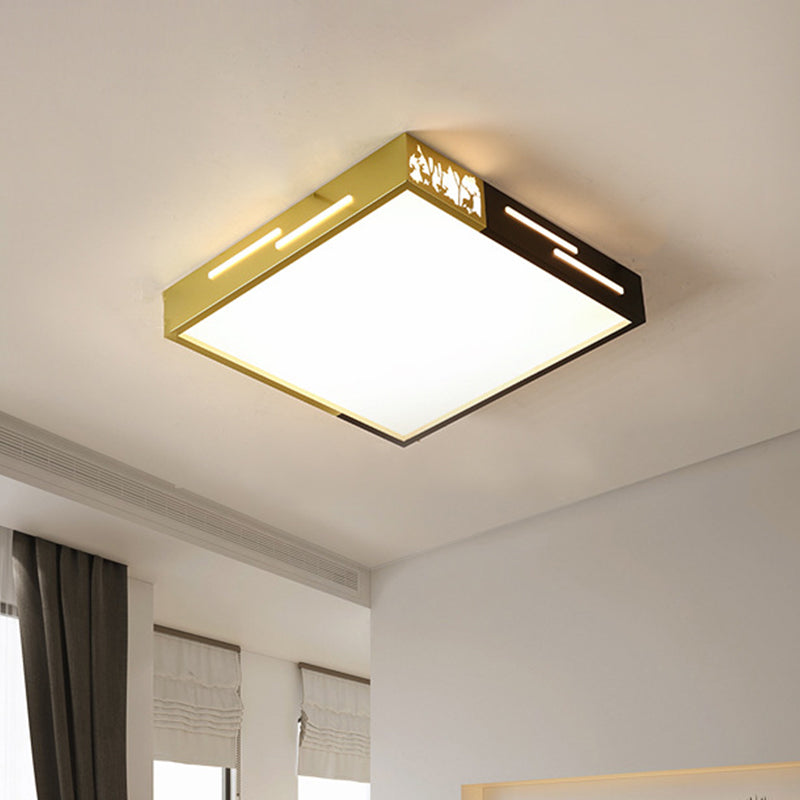 Metal Square Flush Lighting Modernist LED Close to Ceiling Lamp in Black and Gold for Bedroom, White/Warm Light Clearhalo 'Ceiling Lights' 'Close To Ceiling Lights' 'Close to ceiling' 'Flush mount' Lighting' 313280
