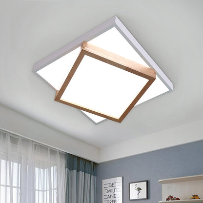 White/Grey 2-Tier Square Flush Lamp Modernism Wood LED Ceiling Flush Mount Light for Living Room in White/Warm Light White Clearhalo 'Ceiling Lights' 'Close To Ceiling Lights' 'Close to ceiling' 'Flush mount' Lighting' 313304