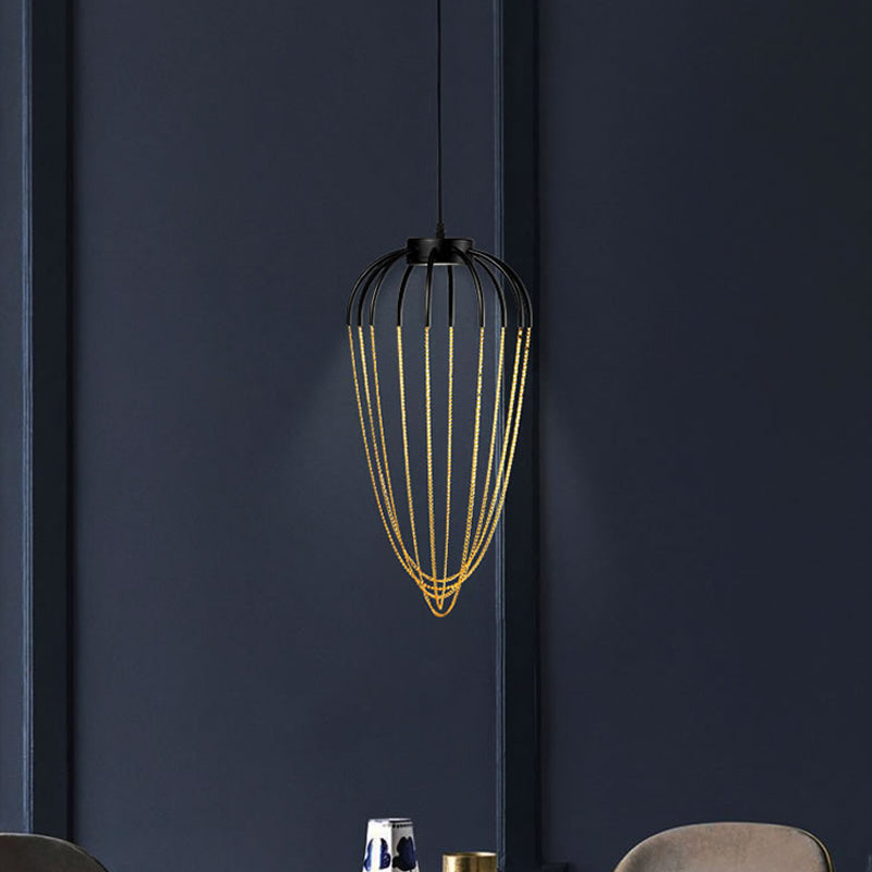 19"/21" W Caged Kitchen Pendant Lighting Fixture Metal 1 Light Contemporary Hanging Light in Black and Gold Black-Gold 19" Clearhalo 'Ceiling Lights' 'Modern Pendants' 'Modern' 'Pendant Lights' 'Pendants' Lighting' 313326