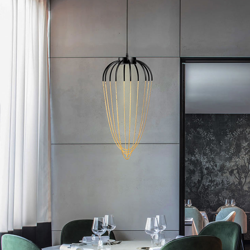19"/21" W Caged Kitchen Pendant Lighting Fixture Metal 1 Light Contemporary Hanging Light in Black and Gold Clearhalo 'Ceiling Lights' 'Modern Pendants' 'Modern' 'Pendant Lights' 'Pendants' Lighting' 313327