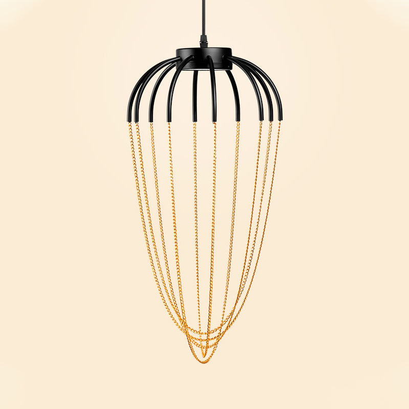 19"/21" W Caged Kitchen Pendant Lighting Fixture Metal 1 Light Contemporary Hanging Light in Black and Gold Clearhalo 'Ceiling Lights' 'Modern Pendants' 'Modern' 'Pendant Lights' 'Pendants' Lighting' 313328