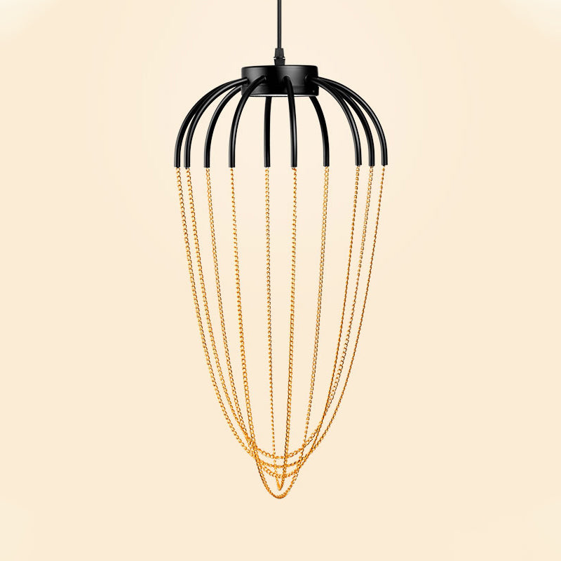 19"/21" W Caged Kitchen Pendant Lighting Fixture Metal 1 Light Contemporary Hanging Light in Black and Gold Clearhalo 'Ceiling Lights' 'Modern Pendants' 'Modern' 'Pendant Lights' 'Pendants' Lighting' 313328