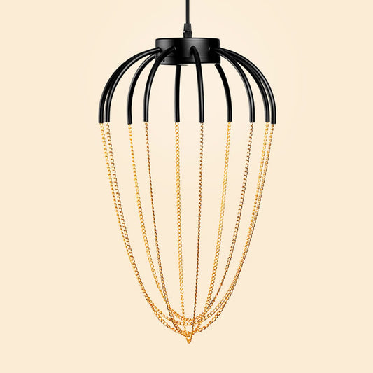 19"/21" W Caged Kitchen Pendant Lighting Fixture Metal 1 Light Contemporary Hanging Light in Black and Gold Clearhalo 'Ceiling Lights' 'Modern Pendants' 'Modern' 'Pendant Lights' 'Pendants' Lighting' 313330