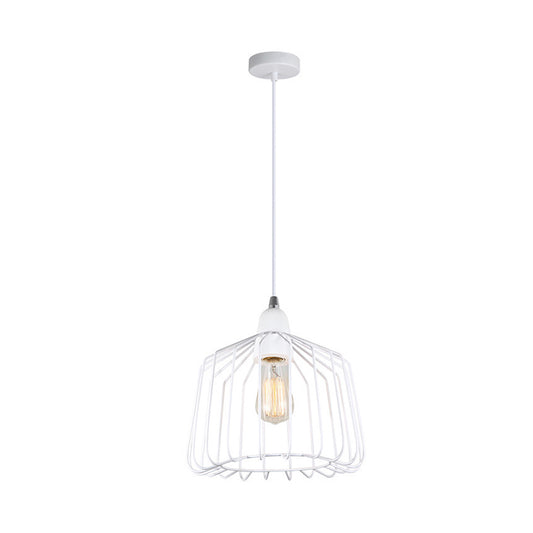 Minimalist Cage Shade Metallic Pendulum Light 1 Light Hanging Lamp Kit in White for Bedroom Clearhalo 'Ceiling Lights' 'Modern Pendants' 'Modern' 'Pendant Lights' 'Pendants' Lighting' 313332