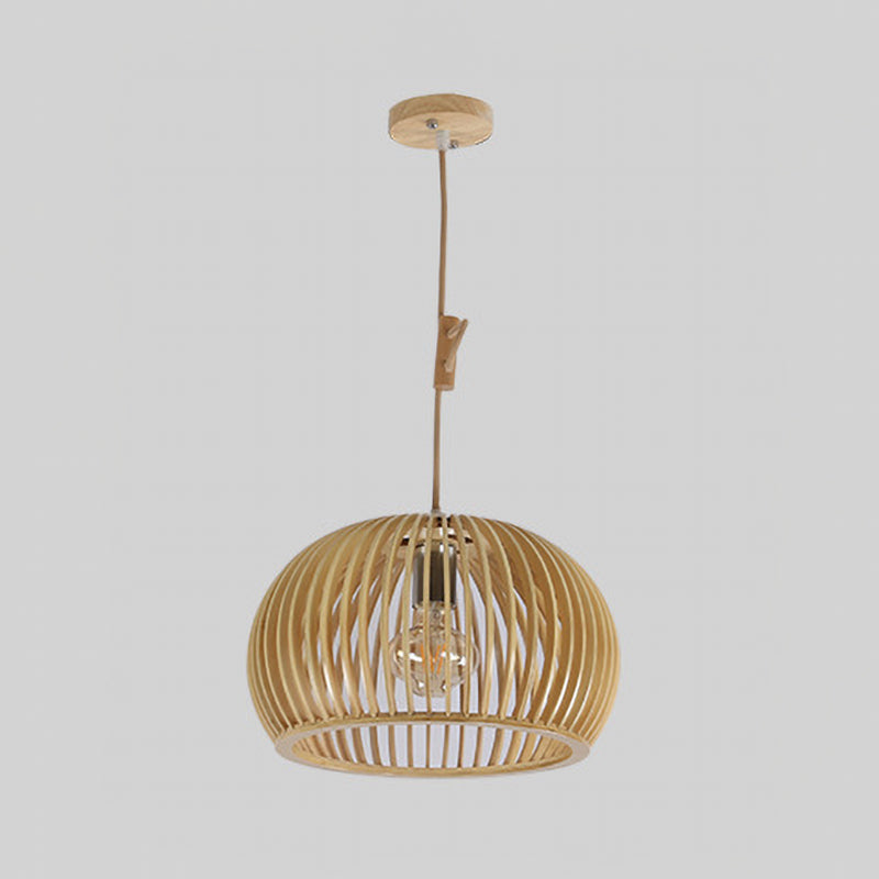 Domed Hanging Lamp Japanese Wood 1 Head Beige Ceiling Pendant Light for Living Room, 13"/18" Wide Clearhalo 'Ceiling Lights' 'Pendant Lights' 'Pendants' Lighting' 313461