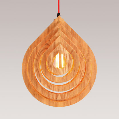 1 Bulb Living Room Ceiling Light Asia Beige Suspended Lighting Fixture with Droplet Wood Shade Wood Clearhalo 'Ceiling Lights' 'Pendant Lights' 'Pendants' Lighting' 313472_dec1ded8-6e5e-4646-b999-59d892695319