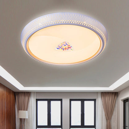 White Drum Flush Light Fixture Modernist LED Metal Close to Ceiling Lamp for Bedroom, 23"/31" Wide White Clearhalo 'Ceiling Lights' 'Close To Ceiling Lights' 'Close to ceiling' 'Flush mount' Lighting' 313484