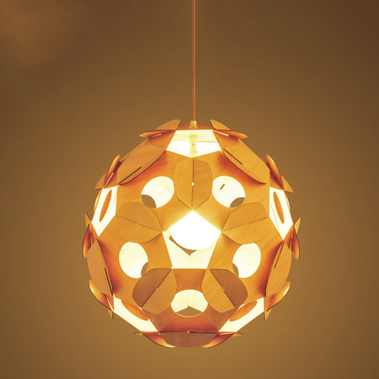 1 Bulb Restaurant Ceiling Lamp Modernism Beige Hanging Light Fixture with Ball Wood Shade Clearhalo 'Ceiling Lights' 'Pendant Lights' 'Pendants' Lighting' 313553