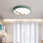 Round Metal Flush Lighting Contemporary Grey/White/Green 12"/16"/19.5" Dia LED Close to Ceiling Lamp with Wooden Moon and Star Decoration in White/Warm Light Green Clearhalo 'Ceiling Lights' 'Close To Ceiling Lights' 'Close to ceiling' 'Flush mount' Lighting' 313560