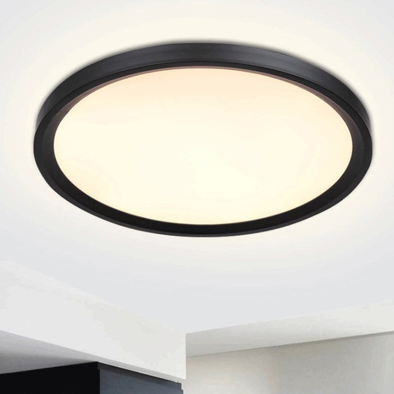 Modernist LED Flush Mount Lighting with Metal Shade White/Black Ring Close to Ceiling Lamp Fixture with Acrylic Diffuser in White/Warm Light, 16"/19.5" Dia Black Warm Clearhalo 'Ceiling Lights' 'Close To Ceiling Lights' 'Close to ceiling' 'Flush mount' Lighting' 313642