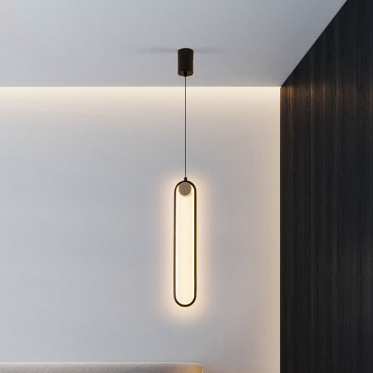 Oval Metallic Pendulum Pendant Minimalist LED Black Hanging Ceiling Light in Natural Light Clearhalo 'Ceiling Lights' 'Modern Pendants' 'Modern' 'Pendant Lights' 'Pendants' Lighting' 313689