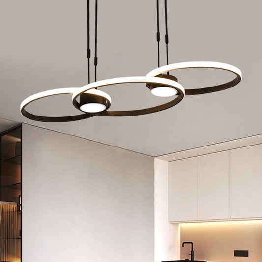 Black/Gold Finish 3/4-Ring Chandelier Pendant Modern Stylish LED Metallic Hanging Ceiling Lamp Clearhalo 'Ceiling Lights' 'Chandeliers' 'Modern Chandeliers' 'Modern' Lighting' 313705