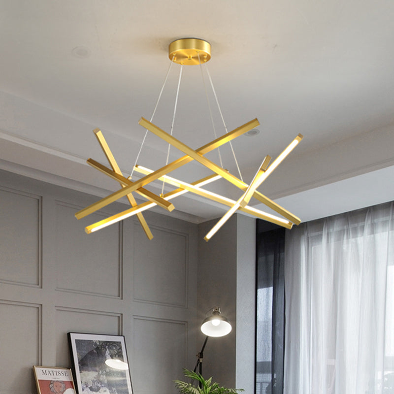 Acrylic Crossed Chandelier Pendant Modernity LED Black/Gold Hanging Ceiling Lamp, 25.5"/33.5" Wide Gold Clearhalo 'Ceiling Lights' 'Chandeliers' 'Modern Chandeliers' 'Modern' Lighting' 313717