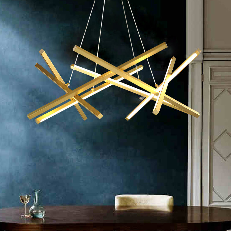 Acrylic Crossed Chandelier Pendant Modernity LED Black/Gold Hanging Ceiling Lamp, 25.5"/33.5" Wide Clearhalo 'Ceiling Lights' 'Chandeliers' 'Modern Chandeliers' 'Modern' Lighting' 313718