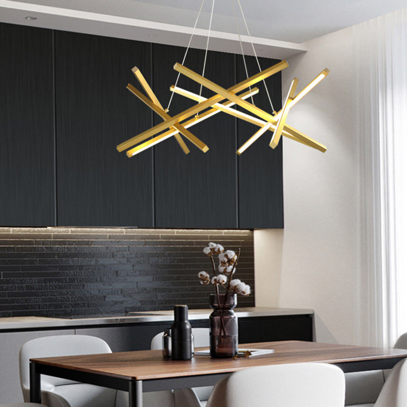 Acrylic Crossed Chandelier Pendant Modernity LED Black/Gold Hanging Ceiling Lamp, 25.5"/33.5" Wide Clearhalo 'Ceiling Lights' 'Chandeliers' 'Modern Chandeliers' 'Modern' Lighting' 313719