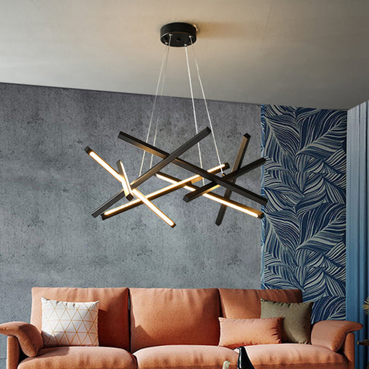 Acrylic Crossed Chandelier Pendant Modernity LED Black/Gold Hanging Ceiling Lamp, 25.5"/33.5" Wide Clearhalo 'Ceiling Lights' 'Chandeliers' 'Modern Chandeliers' 'Modern' Lighting' 313722