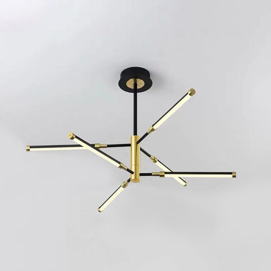 Tubular LED Chandelier Contemporary Acrylic 6/8 Heads Black and Gold/White and Gold Hanging Pendant 6 Black-Gold Clearhalo 'Ceiling Lights' 'Chandeliers' 'Modern Chandeliers' 'Modern' Lighting' 313726