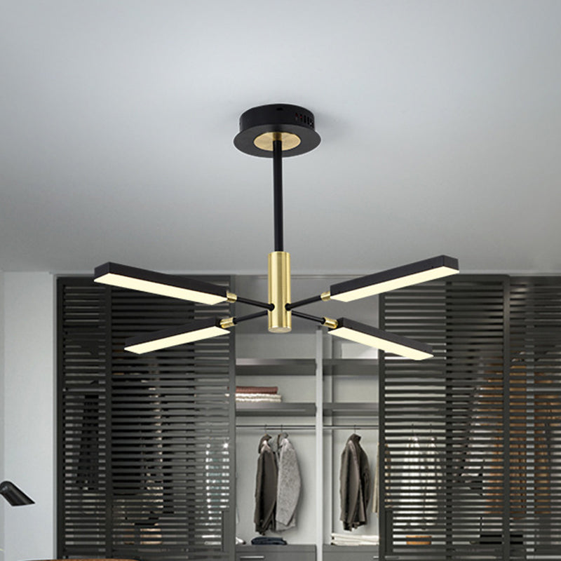 Modern Style Starburst Ceiling Pendant Acrylic 4/6 Lights Black and Gold/White and Gold Chandelier Lamp 4 Black-Gold Clearhalo 'Ceiling Lights' 'Chandeliers' 'Modern Chandeliers' 'Modern' Lighting' 313730