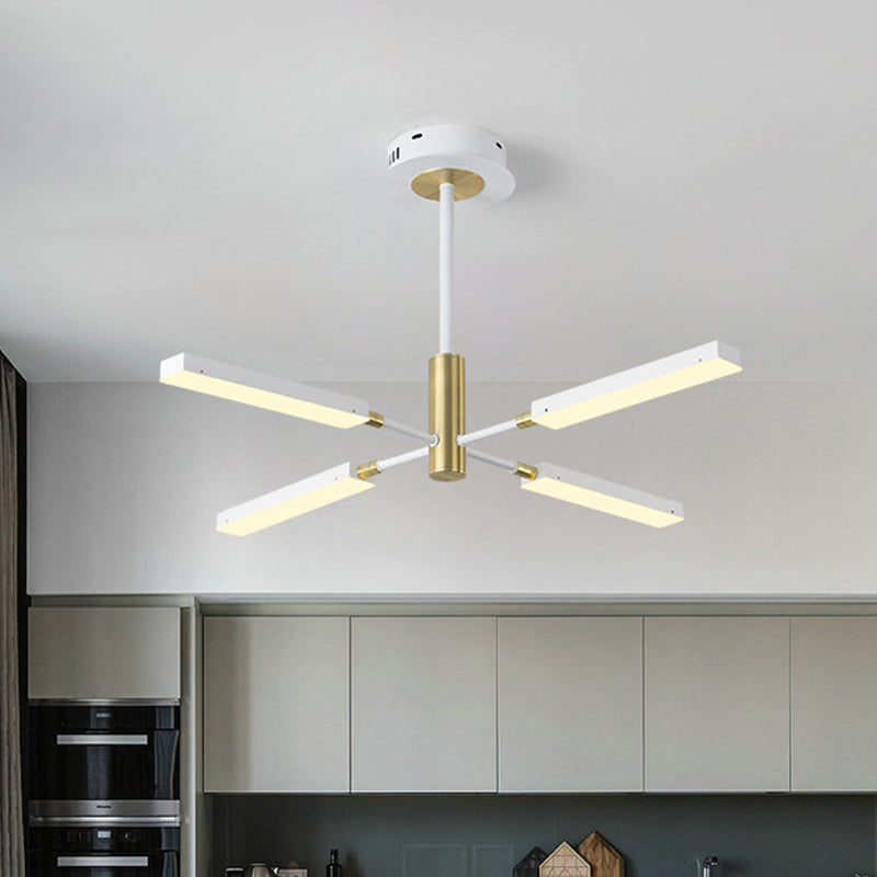 Modern Style Starburst Ceiling Pendant Acrylic 4/6 Lights Black and Gold/White and Gold Chandelier Lamp 4 White-Gold Clearhalo 'Ceiling Lights' 'Chandeliers' 'Modern Chandeliers' 'Modern' Lighting' 313731