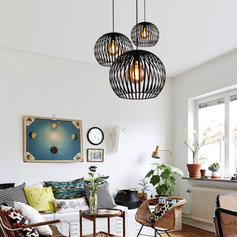 Spherical Hanging Lighting Contemporary Metal 7"/12"/14" Wide 1 Head Black/White Ceiling Suspension Lamp Black Clearhalo 'Ceiling Lights' 'Modern Pendants' 'Modern' 'Pendant Lights' 'Pendants' Lighting' 313732