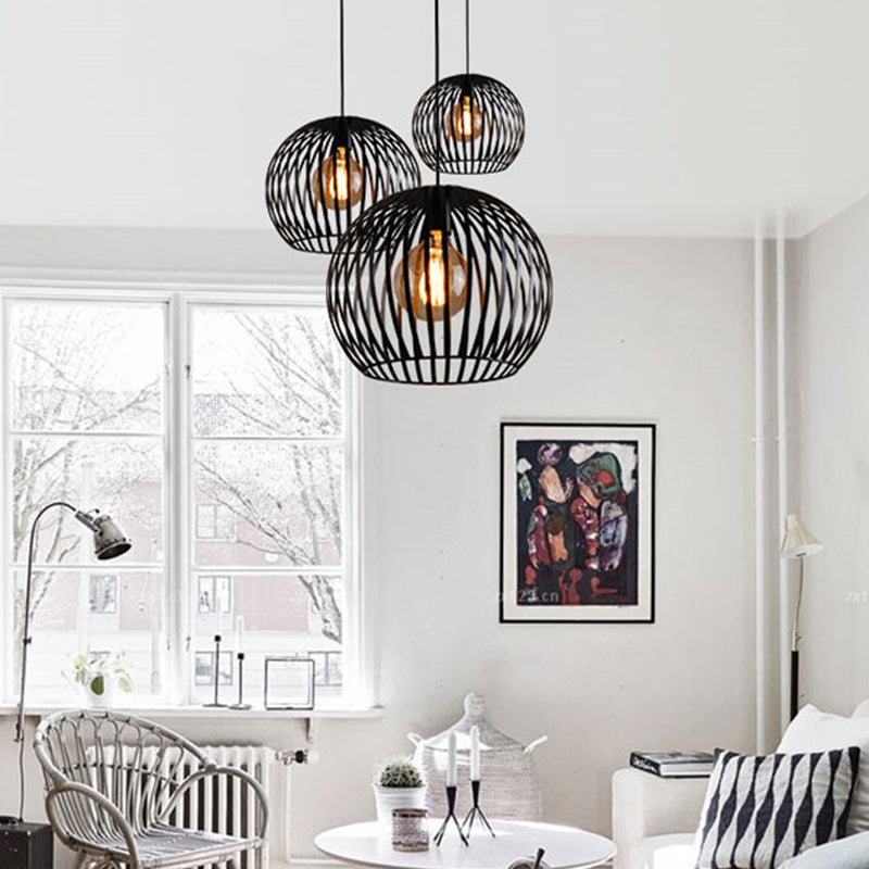 Spherical Hanging Lighting Contemporary Metal 7"/12"/14" Wide 1 Head Black/White Ceiling Suspension Lamp Clearhalo 'Ceiling Lights' 'Modern Pendants' 'Modern' 'Pendant Lights' 'Pendants' Lighting' 313734