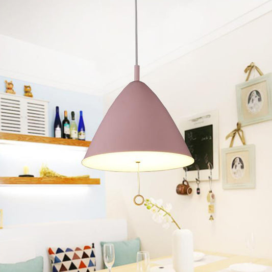 Contemporary 1 Bulb Hanging Lighting Pink Conical Ceiling Pendant Light with Metal Shade Pink Clearhalo 'Ceiling Lights' 'Modern Pendants' 'Modern' 'Pendant Lights' 'Pendants' Lighting' 313760
