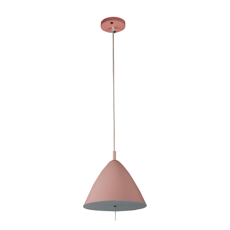 Contemporary 1 Bulb Hanging Lighting Pink Conical Ceiling Pendant Light with Metal Shade Clearhalo 'Ceiling Lights' 'Modern Pendants' 'Modern' 'Pendant Lights' 'Pendants' Lighting' 313763