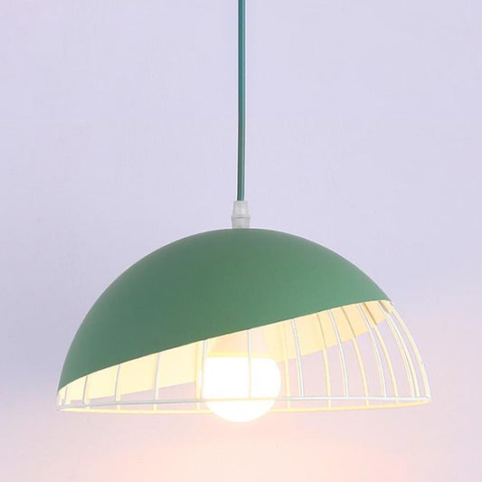 1 Bulb Dining Room Pendant Light Modern Black/Blue/Green Suspended Lighting Fixture with Domed Metal Shade Green Clearhalo 'Ceiling Lights' 'Modern Pendants' 'Modern' 'Pendant Lights' 'Pendants' Lighting' 313796