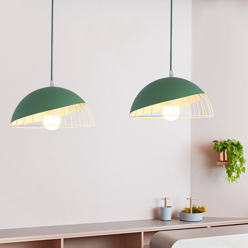 1 Bulb Dining Room Pendant Light Modern Black/Blue/Green Suspended Lighting Fixture with Domed Metal Shade Clearhalo 'Ceiling Lights' 'Modern Pendants' 'Modern' 'Pendant Lights' 'Pendants' Lighting' 313797
