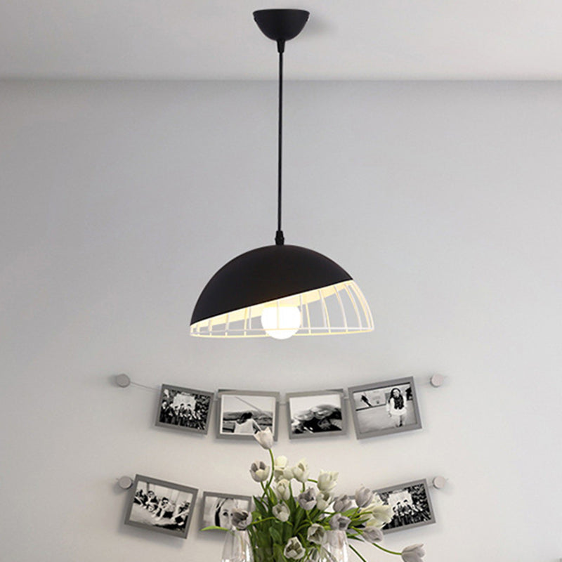 1 Bulb Dining Room Pendant Light Modern Black/Blue/Green Suspended Lighting Fixture with Domed Metal Shade Black Clearhalo 'Ceiling Lights' 'Modern Pendants' 'Modern' 'Pendant Lights' 'Pendants' Lighting' 313798