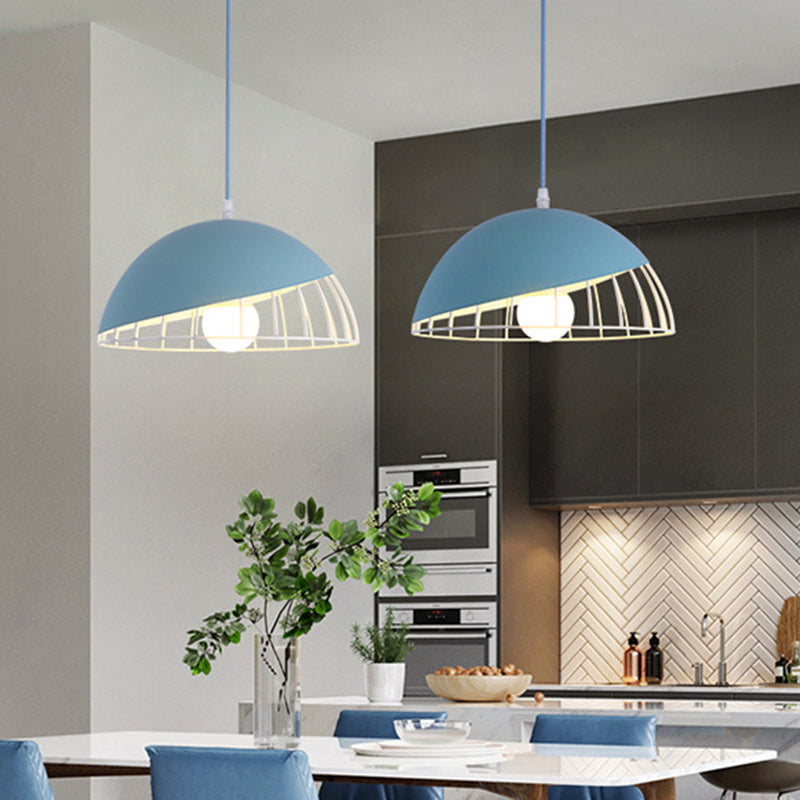 1 Bulb Dining Room Pendant Light Modern Black/Blue/Green Suspended Lighting Fixture with Domed Metal Shade Clearhalo 'Ceiling Lights' 'Modern Pendants' 'Modern' 'Pendant Lights' 'Pendants' Lighting' 313800