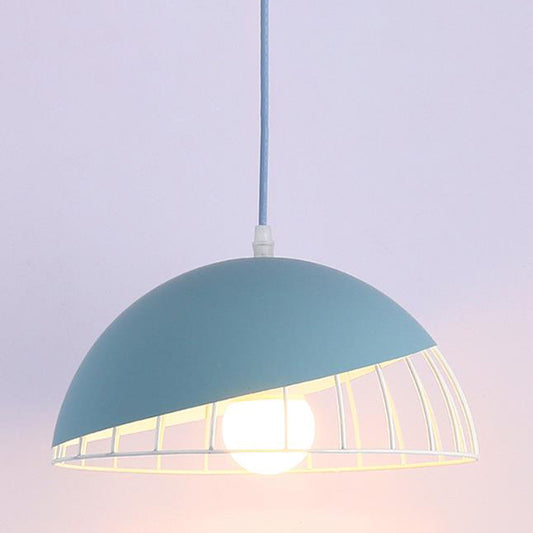 1 Bulb Dining Room Pendant Light Modern Black/Blue/Green Suspended Lighting Fixture with Domed Metal Shade Blue Clearhalo 'Ceiling Lights' 'Modern Pendants' 'Modern' 'Pendant Lights' 'Pendants' Lighting' 313801