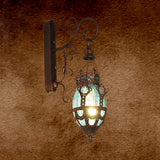 Tiffany Urn Wall Mounted Lighting 1 Light Red/Yellow/Blue Glass Sconce in Bronze for Restaurant Blue Clearhalo 'Wall Lamps & Sconces' 'Wall Lights' Lighting' 313963