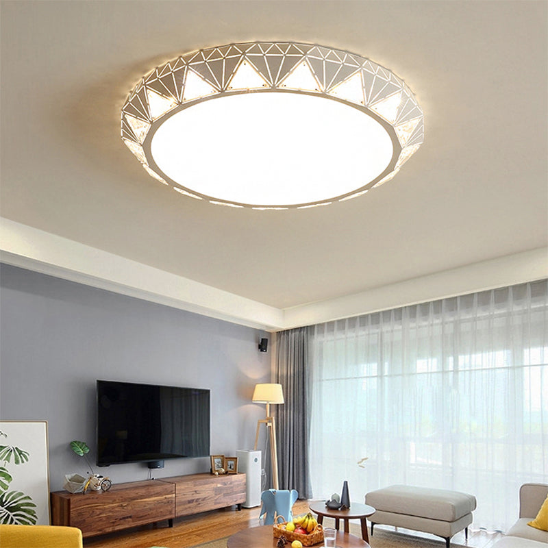 Modern Tapered Round/Square/Rectangle Flush Lamp Crystal White LED Ceiling Light with/without Remote Control Stepless Dimming White Round Clearhalo 'Ceiling Lights' 'Close To Ceiling Lights' 'Close to ceiling' 'Flush mount' Lighting' 313987