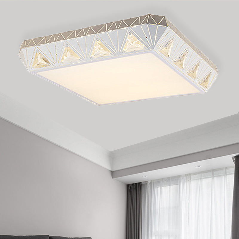 Modern Tapered Round/Square/Rectangle Flush Lamp Crystal White LED Ceiling Light with/without Remote Control Stepless Dimming White Square Clearhalo 'Ceiling Lights' 'Close To Ceiling Lights' 'Close to ceiling' 'Flush mount' Lighting' 313992